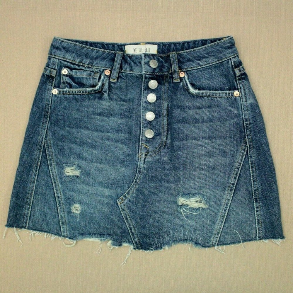 Free People We The Free A-Line Mini Skirt Raw Hem - Picture 1 of 5